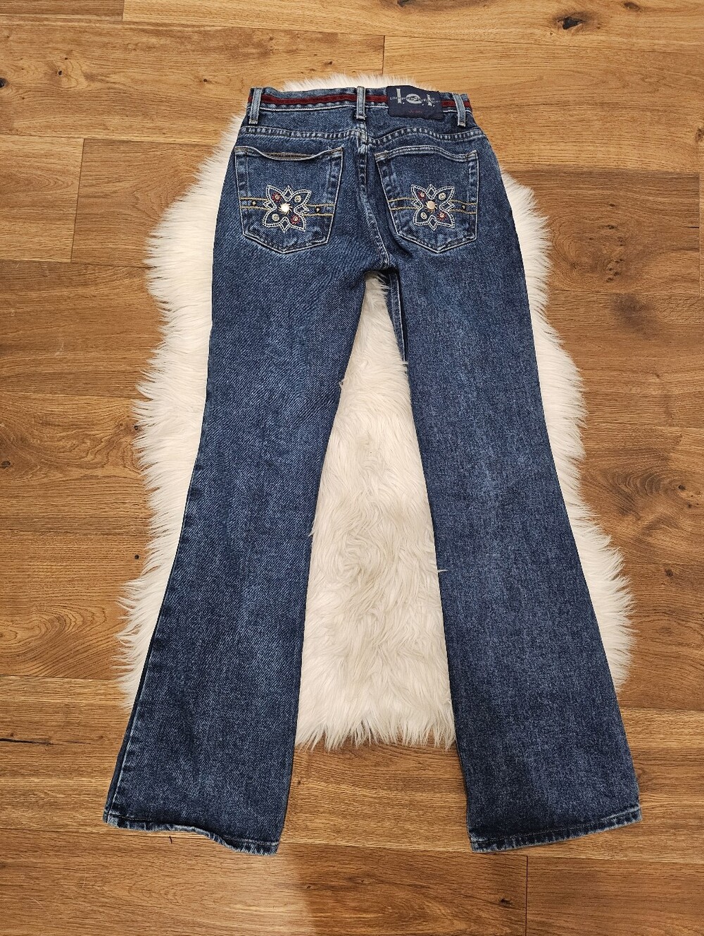 Vintage Midrise LEI Dark Blue Embroidered Back Pocket Flare Jeans
